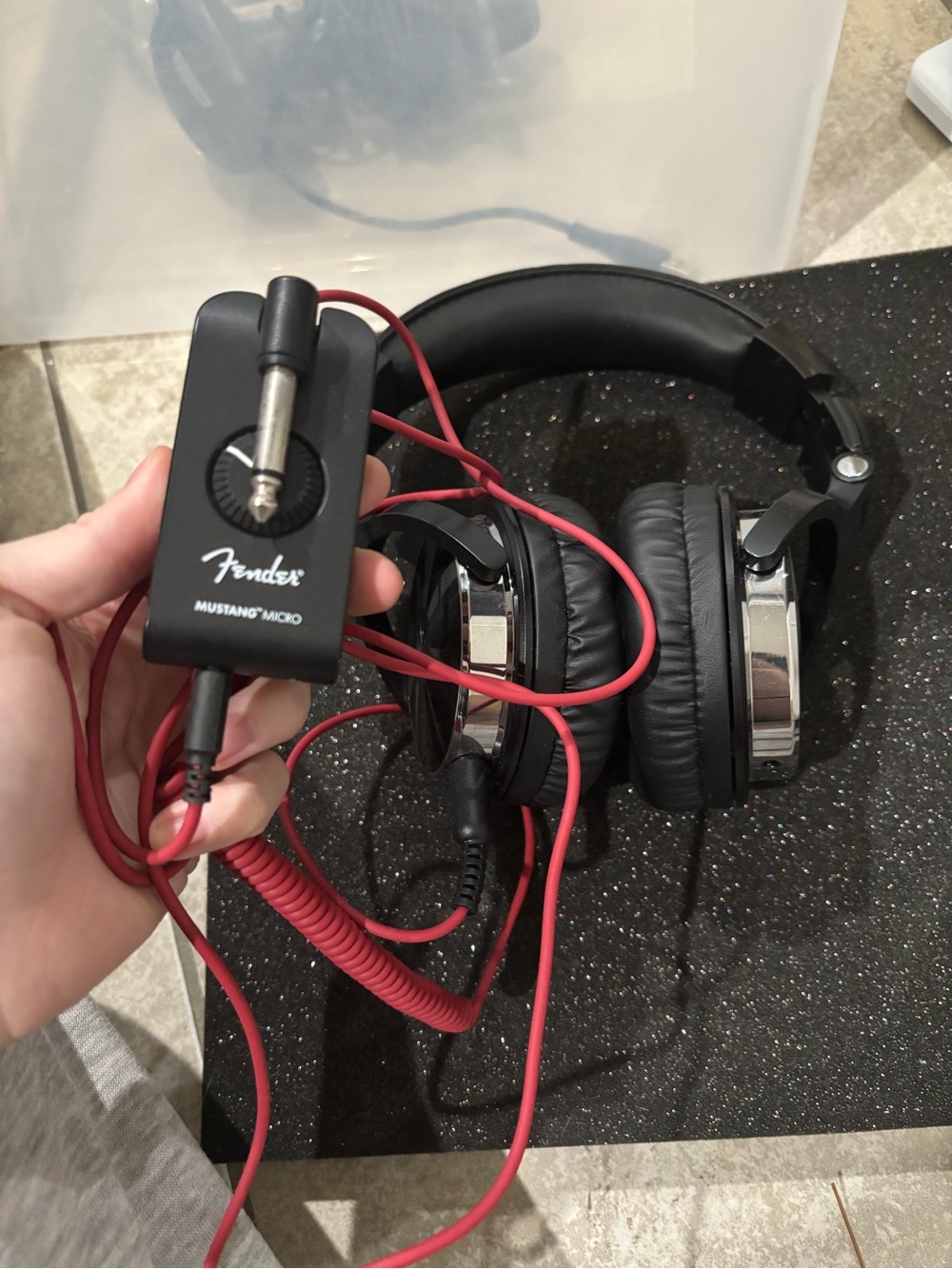Fender On-Ear Headphones in Black with Red Cable